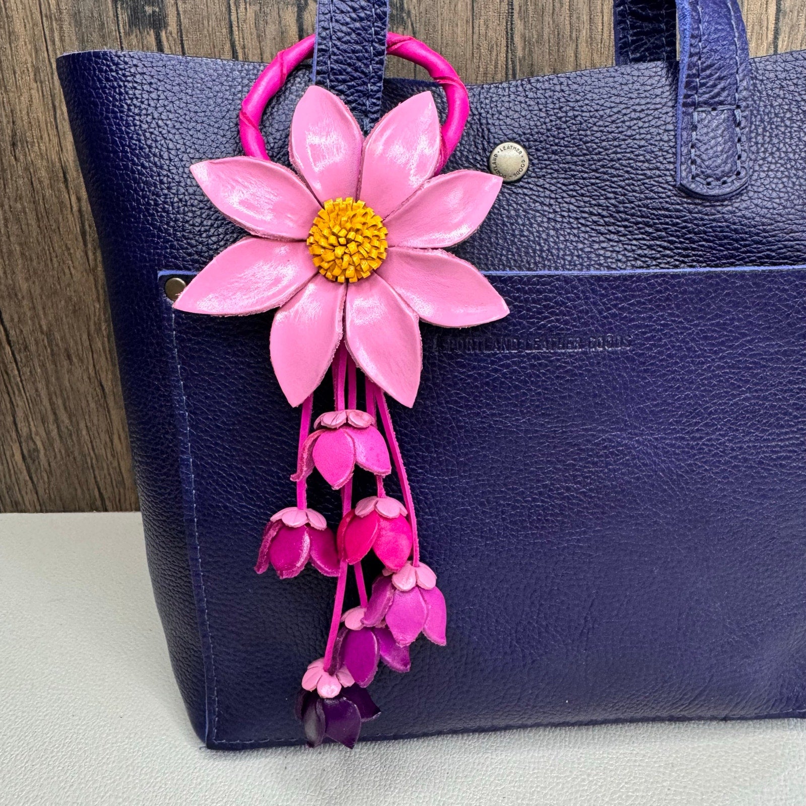 Pink Genuine Leather Flower Purse Charm Leather Purse Daisy Bag Charm