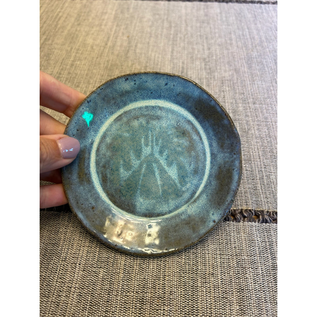 Blue Pottery Trinket Dish Bowl Jewelry Holder Round Soap Dish Sea Blue Gift
