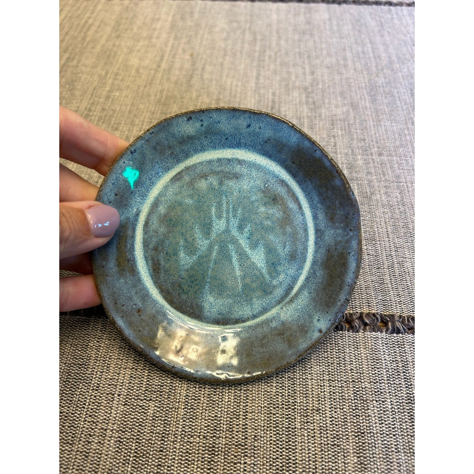 Blue Pottery Trinket Dish Bowl Jewelry Holder Round Soap Dish Sea Blue Gift