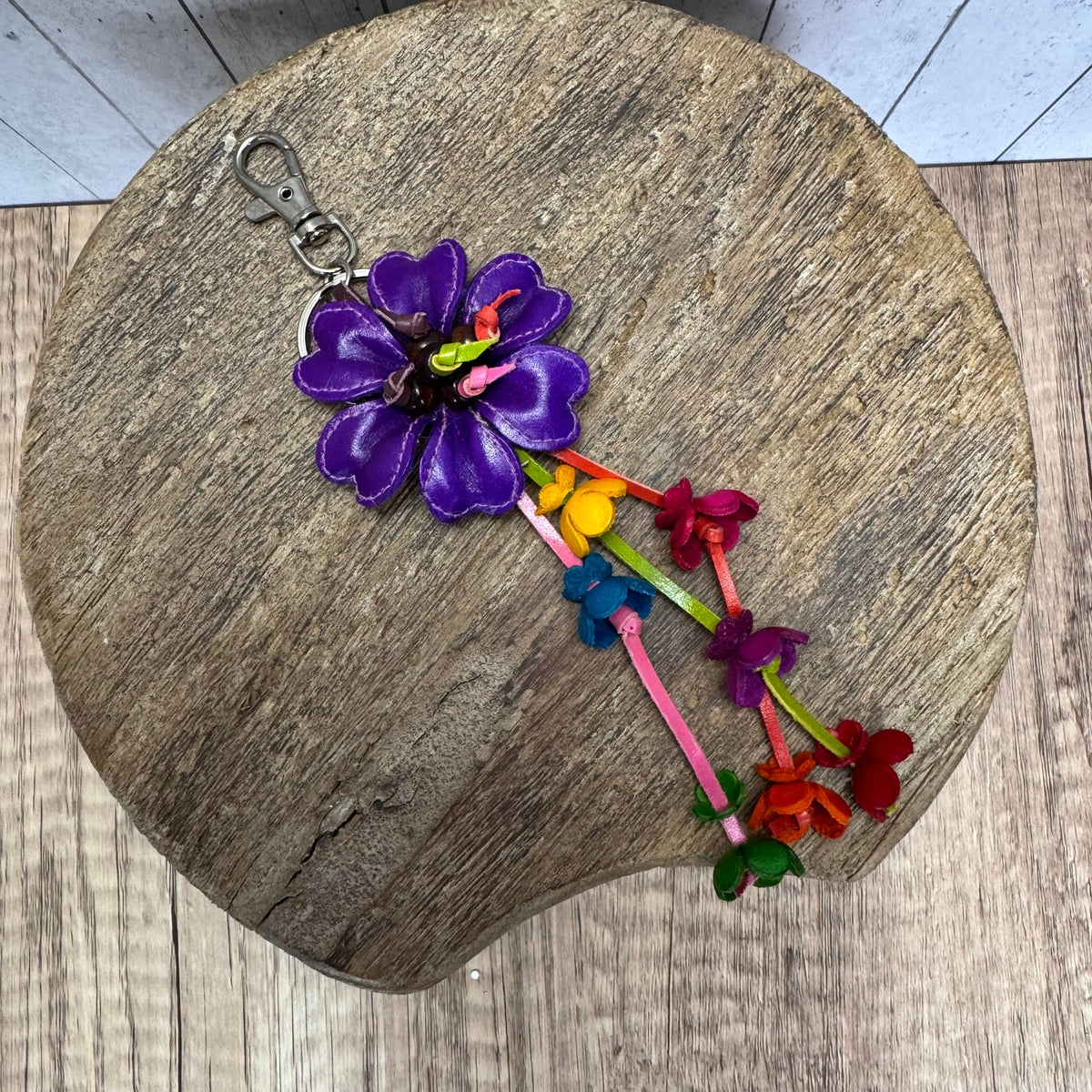 Purple Daisy Bag Charm Genuine Leather Flower Purse Charm NEW