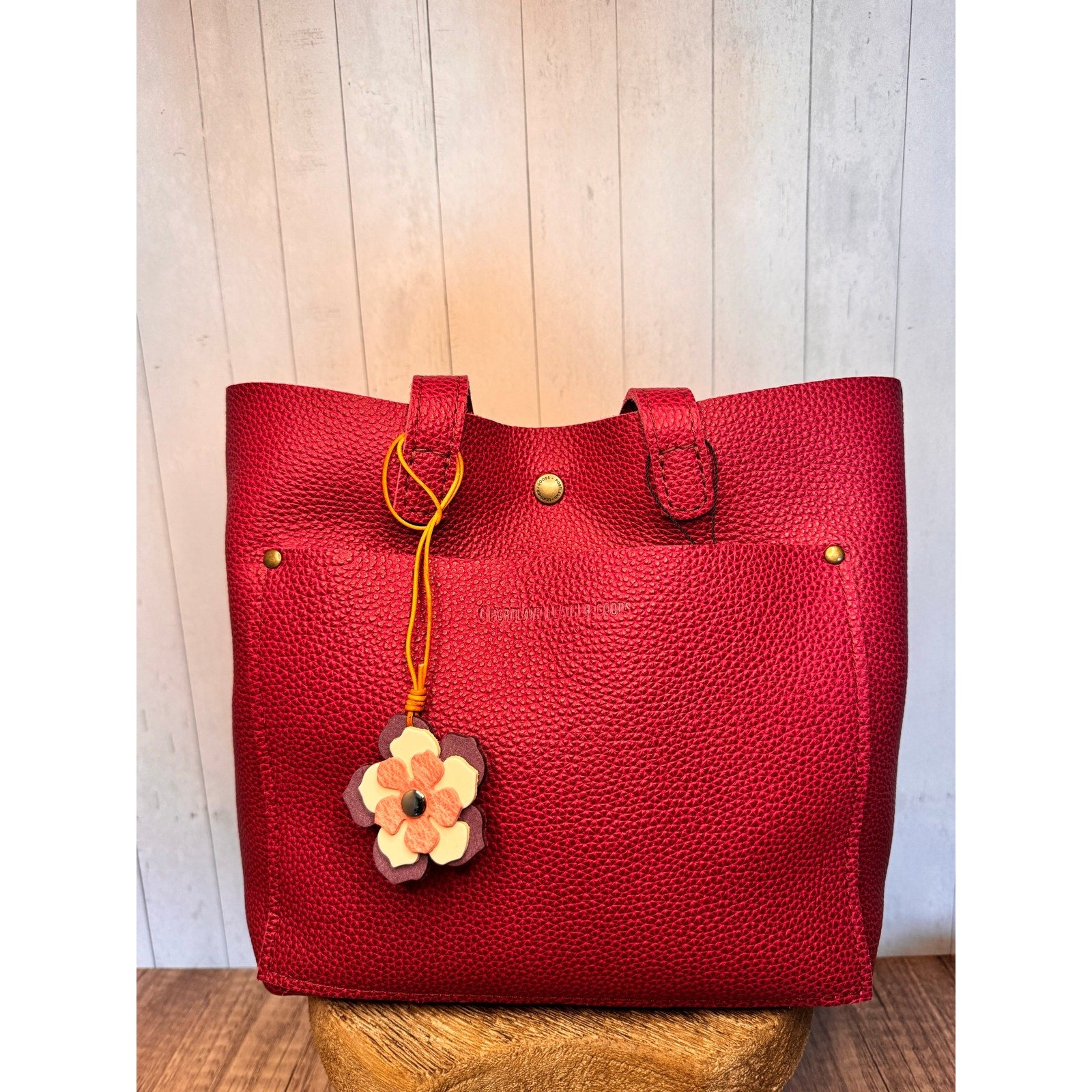 Leather Flower Bag Charm Pink White Purple Flower Purse Charm Genuine Leather