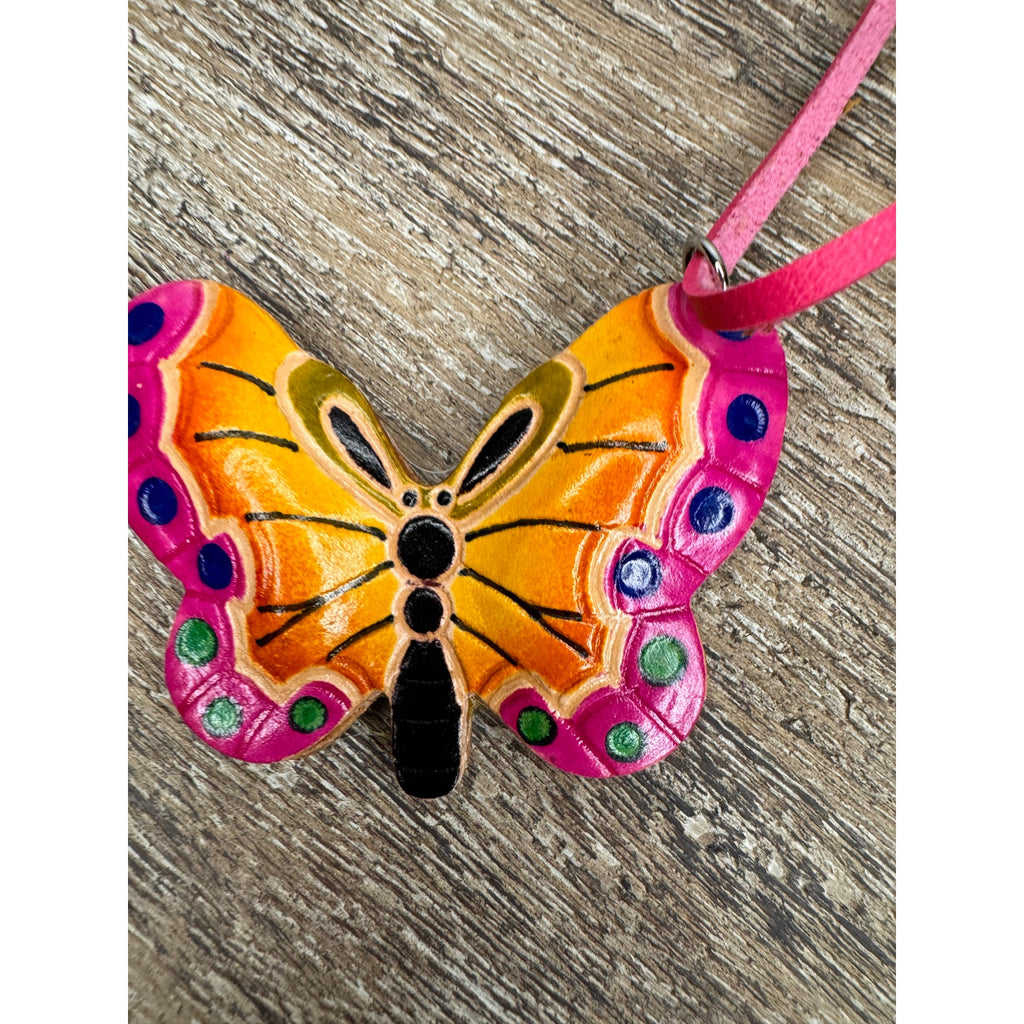 Genuine Leather Butterfly Purse Charm Leather Hand Painted Spring Bag Charm NEW