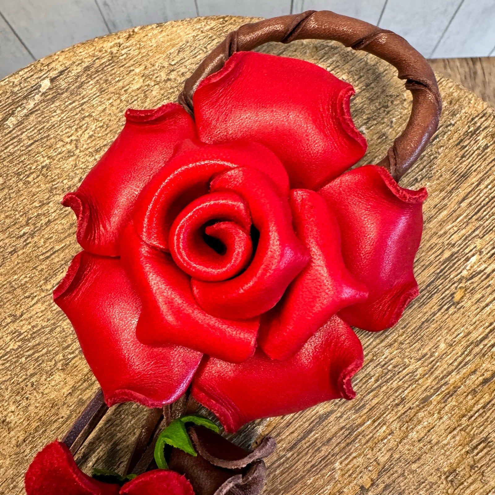 Leather Red Rose Purse Charm Genuine Leather Flower Bag Charm NEW FAST SHIP