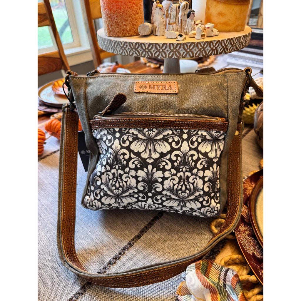 Cute Floral Canvas Crossbody Bag Neutral Canvas Purse NEW!  9 x 10