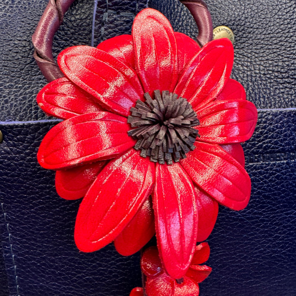 Genuine Leather Gerbera Daisy Purse Charm Leather Red Spring Bag Charm NEW