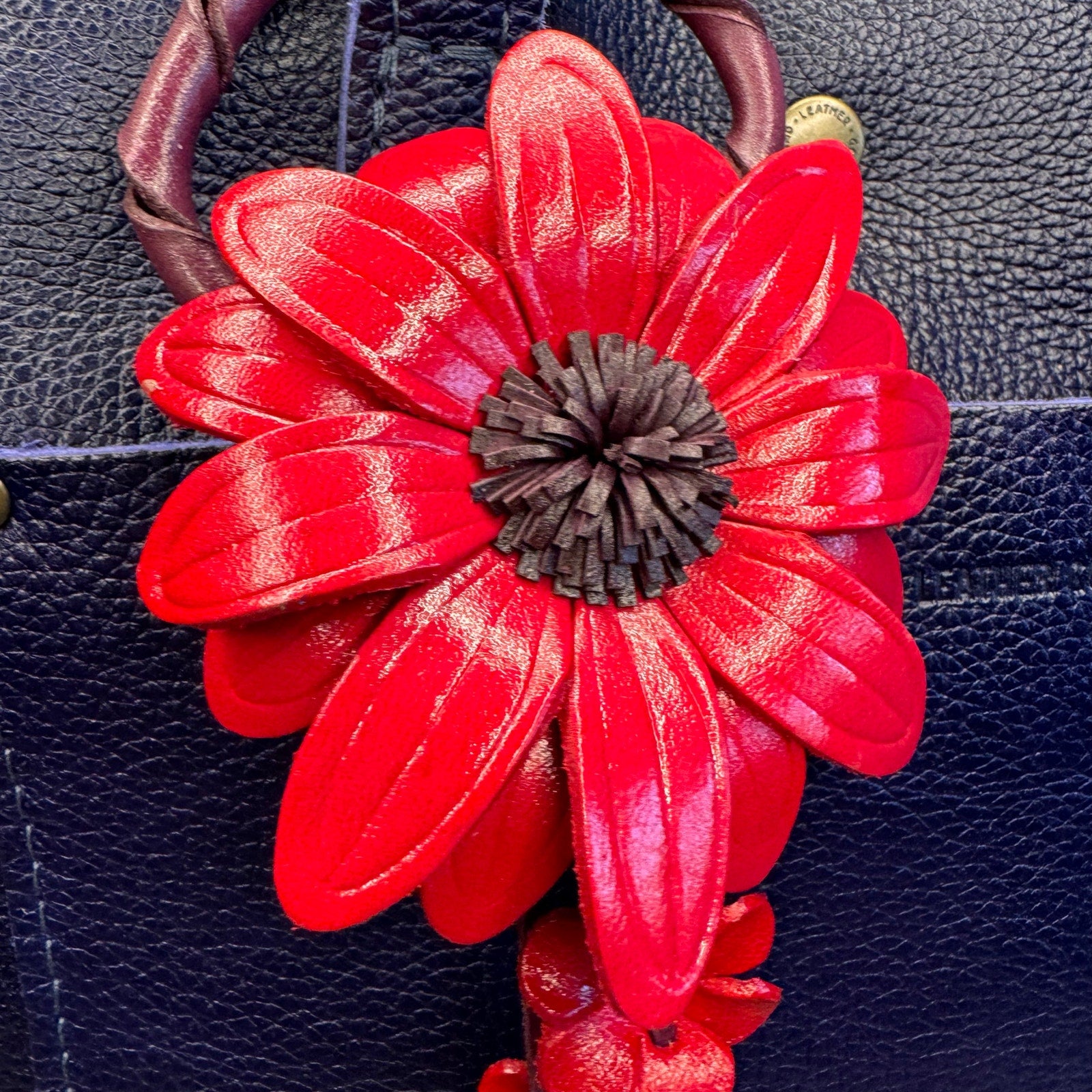 Genuine Leather Gerbera Daisy Purse Charm Leather Red Spring Bag Charm NEW