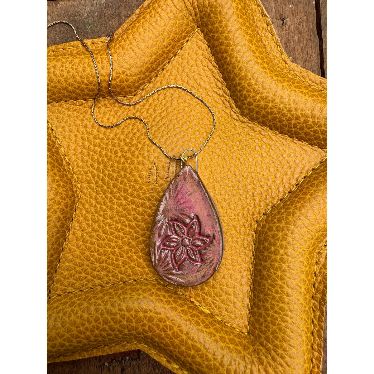 Teardrop Pendant Necklace Ceramic Kiln Fired Handcrafted Pendant Jewelry