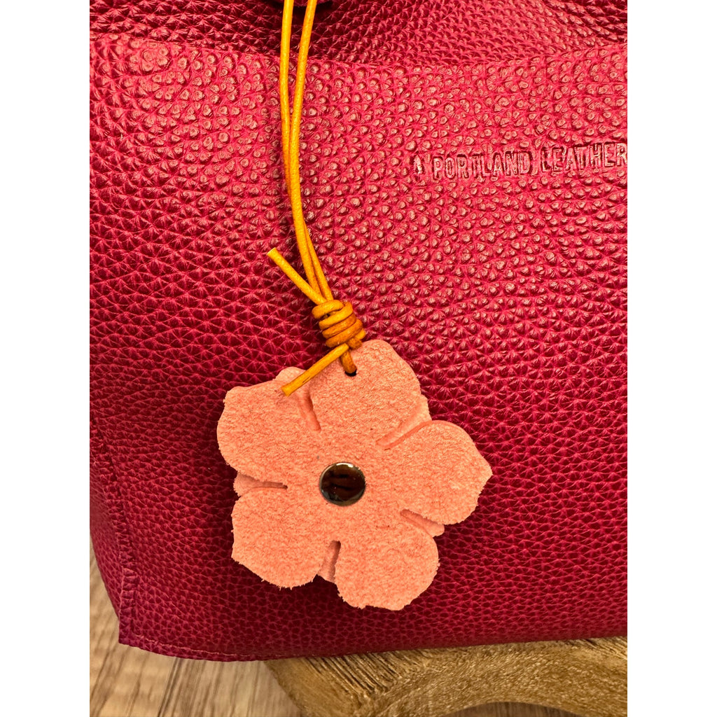 Leather Flower Bag Charm Yellow Pink Flower Purse Charm Genuine Leather 2 in