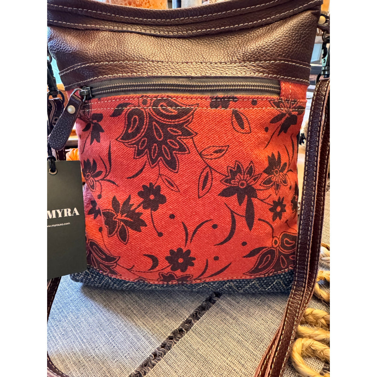 Canvas Red Purse Crossbody Bag Boho Bag 9.5 x 11 inch NEW!