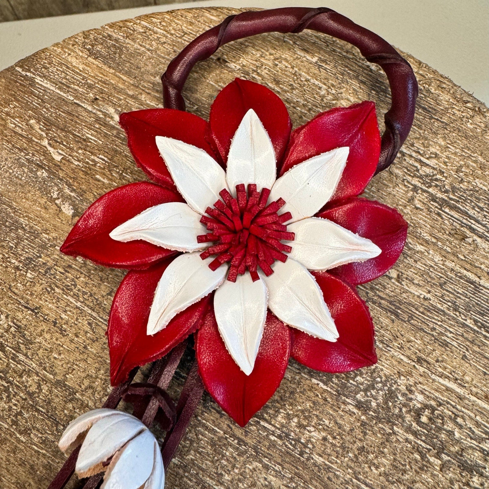 Leather Flower Purse Charm Genuine Leather Poinsettia Bag Charm Red Flower Flair