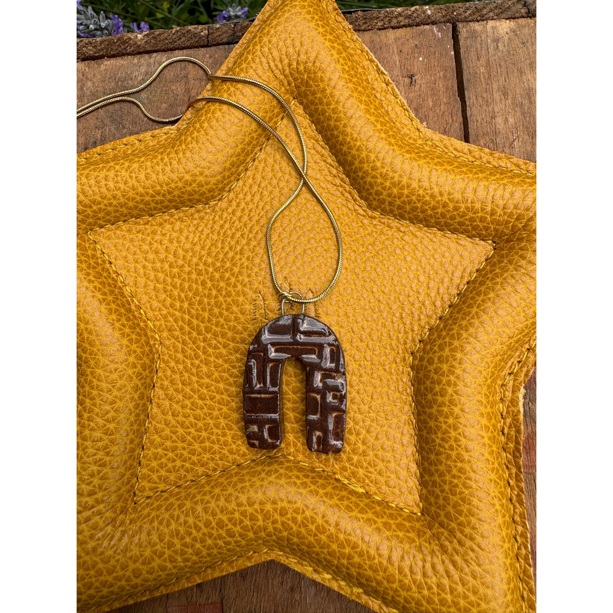 Horsehoe Pendant Necklace Ceramic Kiln Fired Handcrafted Pendant Jewelry