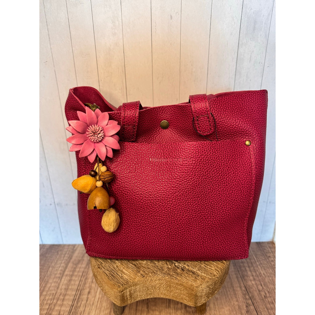Summer Daisy Pink Purse Charm Genuine Leather Sunflower Flower Bag Charm NEW!