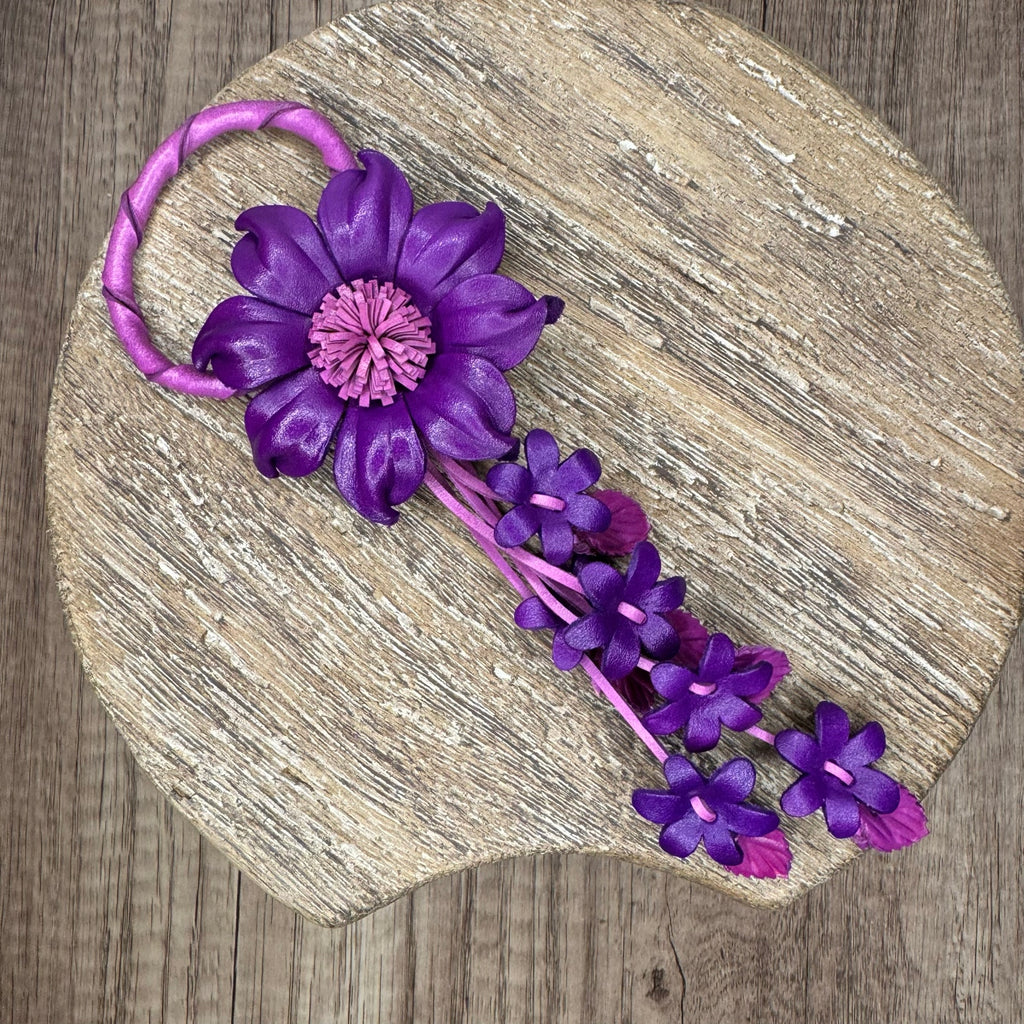 Genuine Leather Flower Purse Charm Leather Purple Spring Bag Charm NEW FAST SHIP