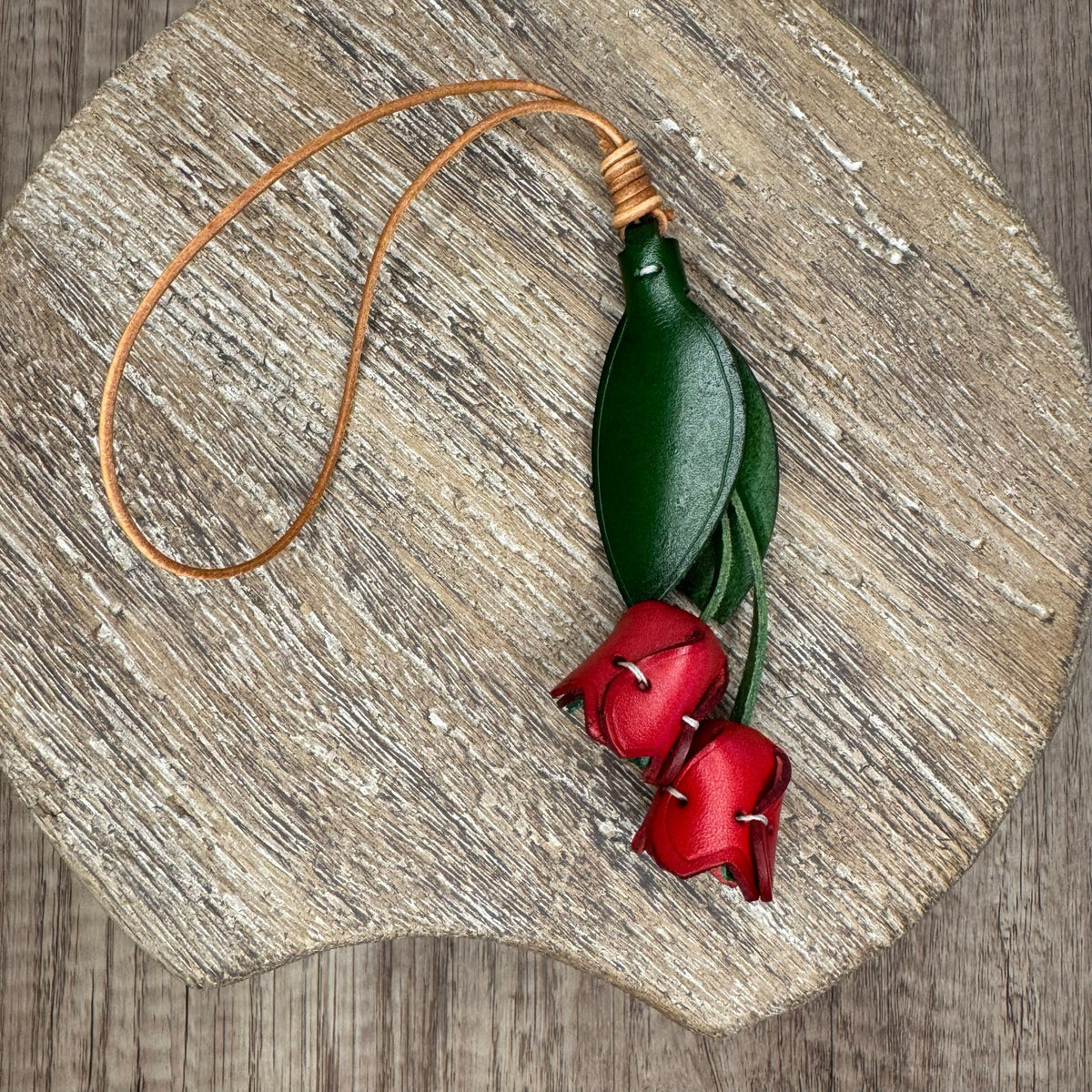 Genuine Leather Red Tulip Bag Charm Tulip Spring Red Flower Leather Charm