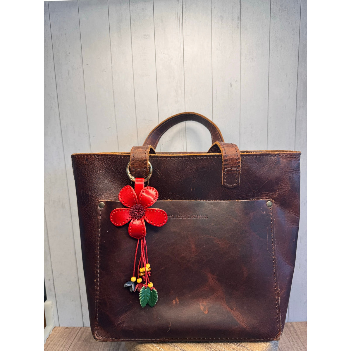 Red Daisy Purse Charm Genuine Leather Flower Red Bag Charm NEW FAST SHIP