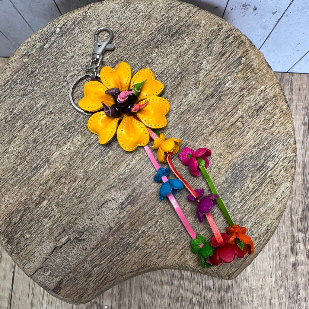 Yellow Daisy Bag Charm Genuine Leather Flower Purse Charm NEW1