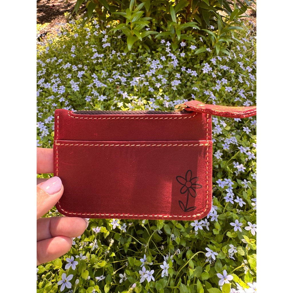 Genuine Leather Wallet DARK RED Leather Credit Card Holder Black Leather Wallet