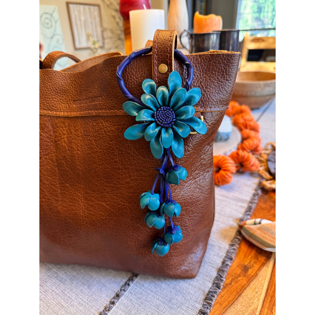 Blue Flower Purse Charm Flower Bag Charm Genuine Leather Accessories NEW!