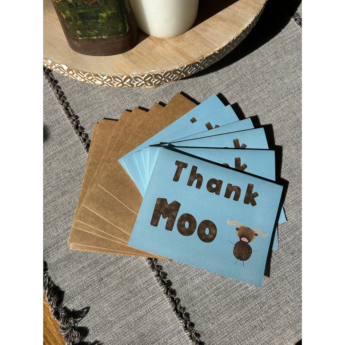 Greeting Cards Thank you Notes Scottish Highland Cow Boho Gift Handmade Set of 6