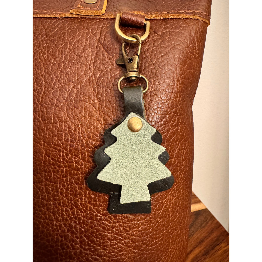 Holiday Christmas Bag Charm Genuine Leather Christmas Tree Purse Charm NEW