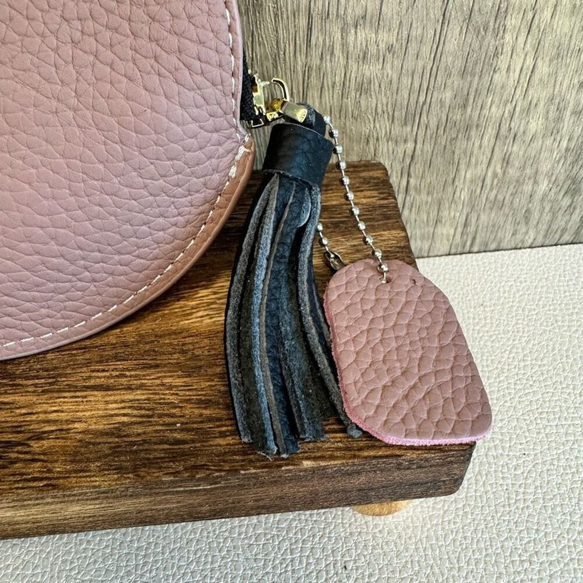 Round Coin Purse Dusty Rose Leather Wallet Key Holder Purse Charm New FAST SHIP