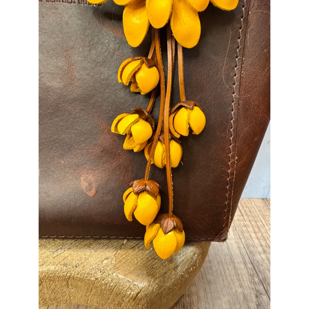 Leather Yellow Flower Purse Charm Genuine Leather Daisy Bag Charm NEW FAST SHIP