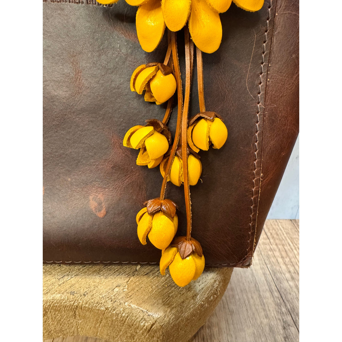 Leather Yellow Flower Purse Charm Genuine Leather Daisy Bag Charm NEW FAST SHIP