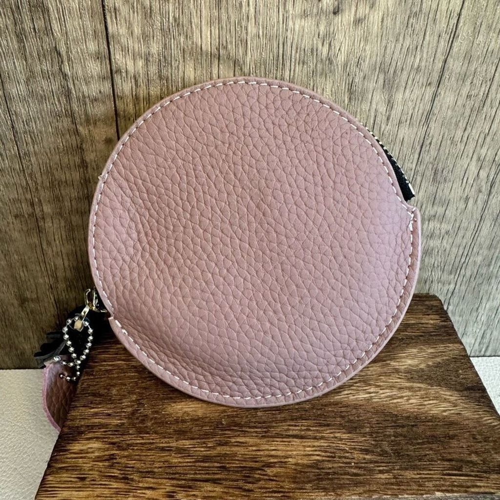 Round Coin Purse Dusty Rose Leather Wallet Key Holder Purse Charm New FAST SHIP