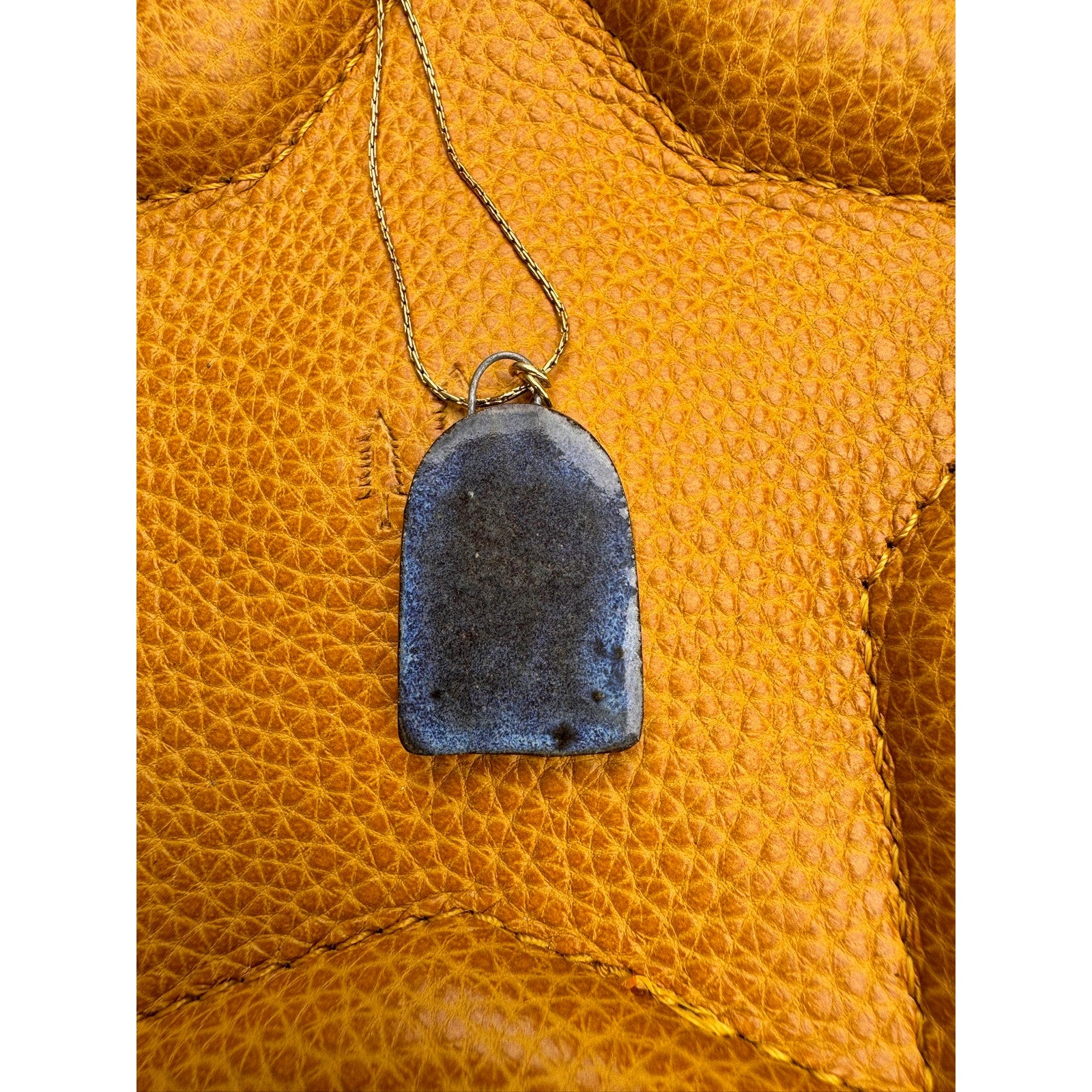 Blue Kiln Fired Ceramic Necklace Ceramic Rectangle Pendant Jewelry Necklace