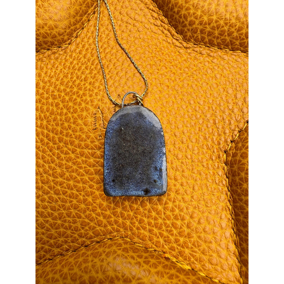 Blue Kiln Fired Ceramic Necklace Ceramic Rectangle Pendant Jewelry Necklace