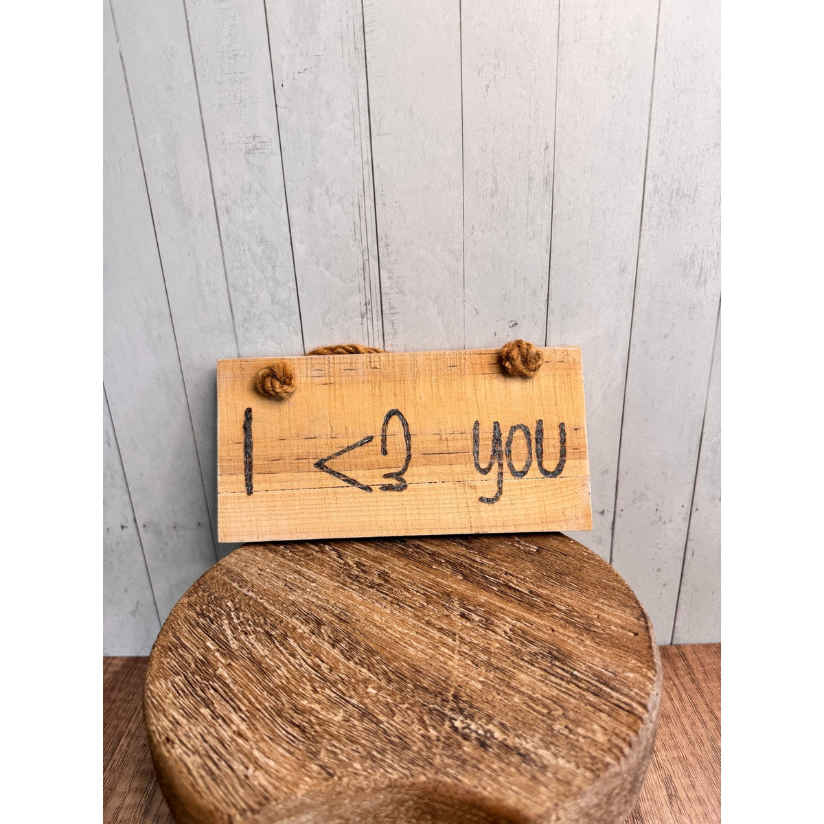 Wood Plaque I Love You Woodburning Art Gift Rustic Wall Hanging NEW!