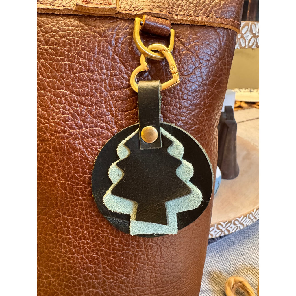 Christmas Tree Holiday Bag Charm Genuine Leather Green Purse Charm