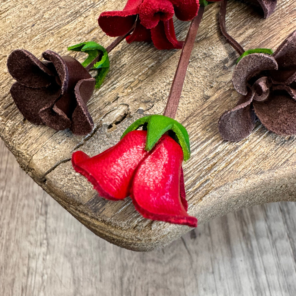 Leather Red Rose Purse Charm Genuine Leather Flower Bag Charm NEW FAST SHIP