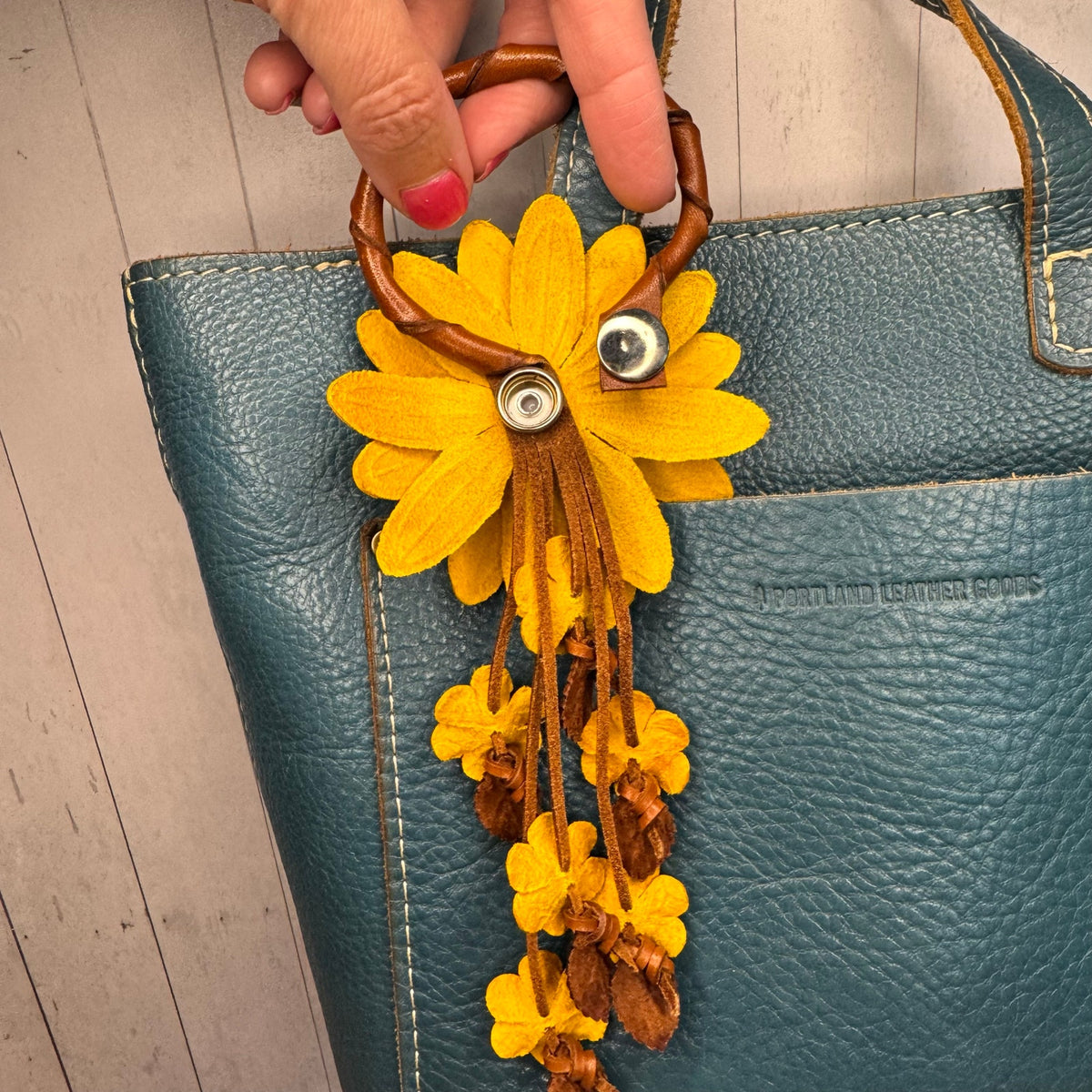 Genuine Leather SunFlower Purse Charm Yellow Daisy Flower Leather Bag Charm NEW!