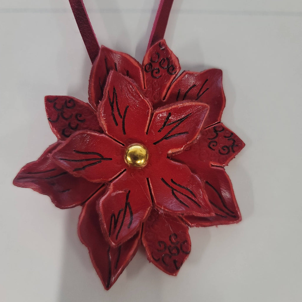 Genuine Leather Poinsettia Ornament Christmas Purse Charm