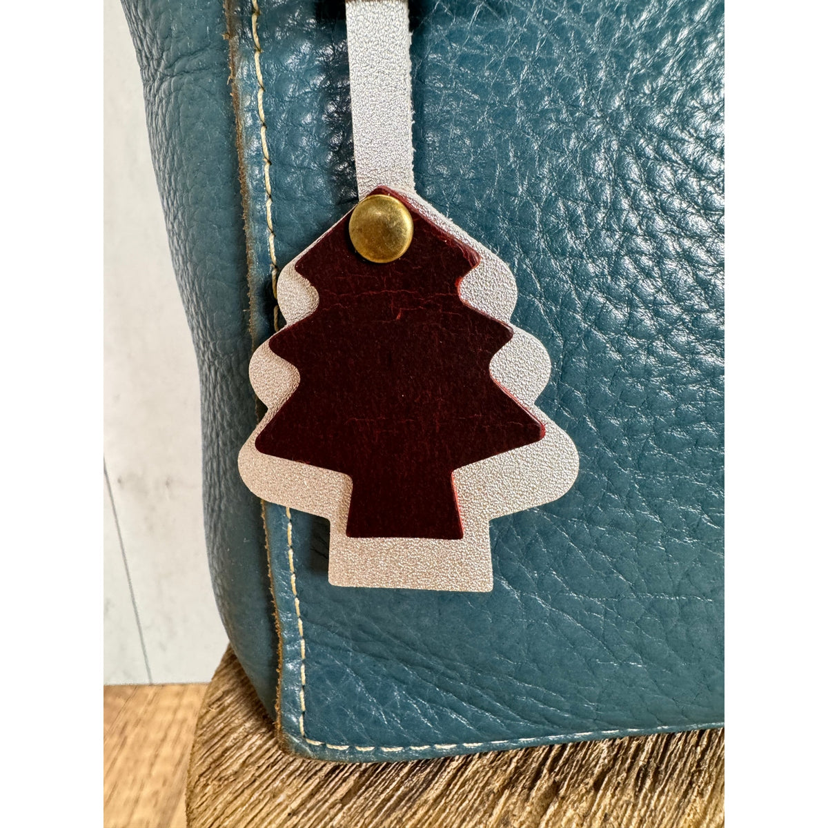 Christmas Bag Charm Genuine Leather Christmas Tree Purse Charm Holiday Accessory