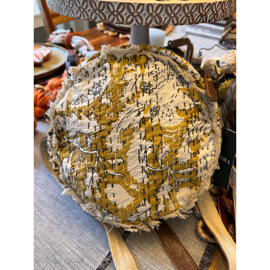 Fabric Flower Purse Beige Gold Circle Crossbody Bag Boho Accessories 9 inch