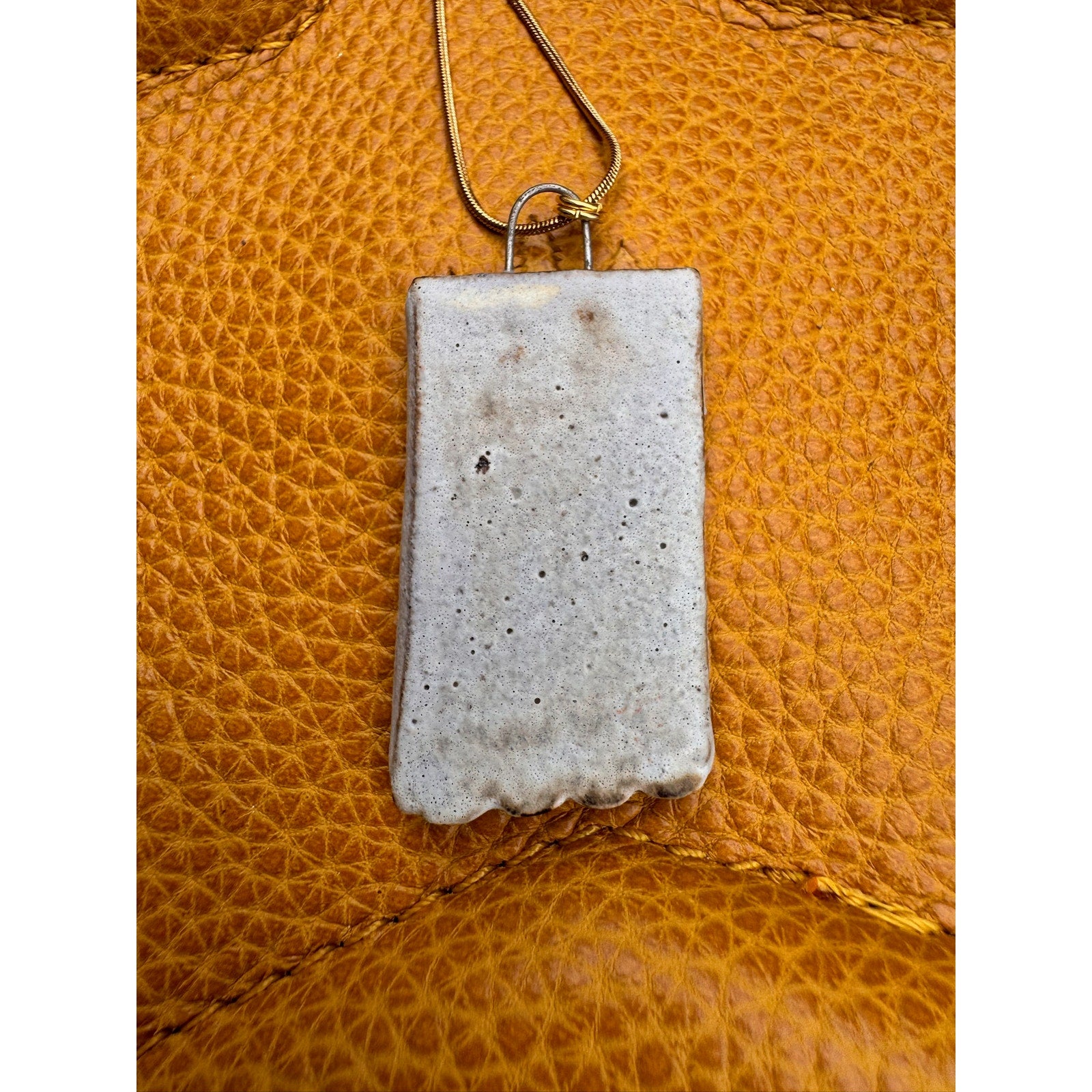 Kiln Fired Ceramic Necklace Ceramic Rectangle Pendant Handcrafted Jewelry
