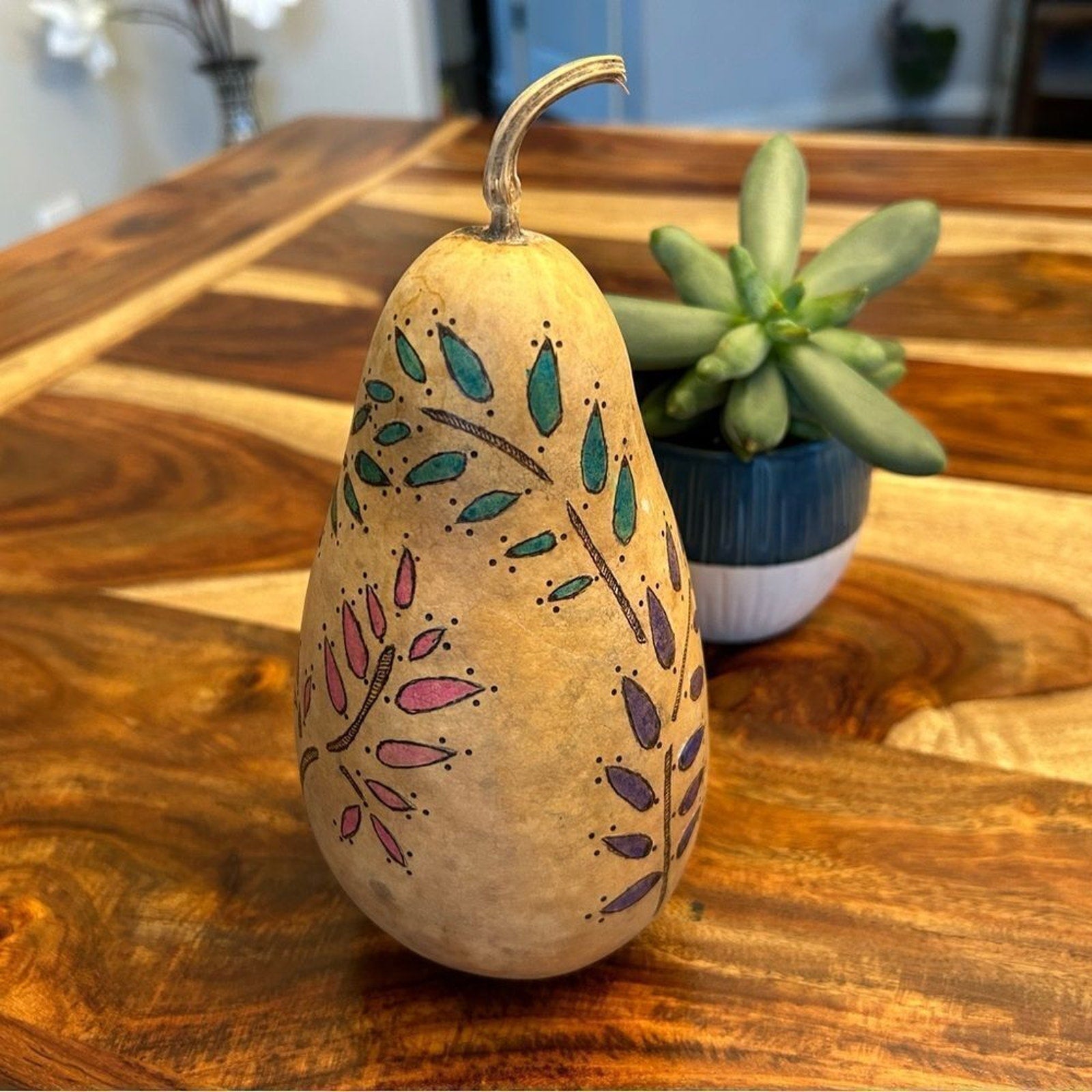 Gourd Home Decoration Custom Designed Woodburning and Painted Gourd Boho Home