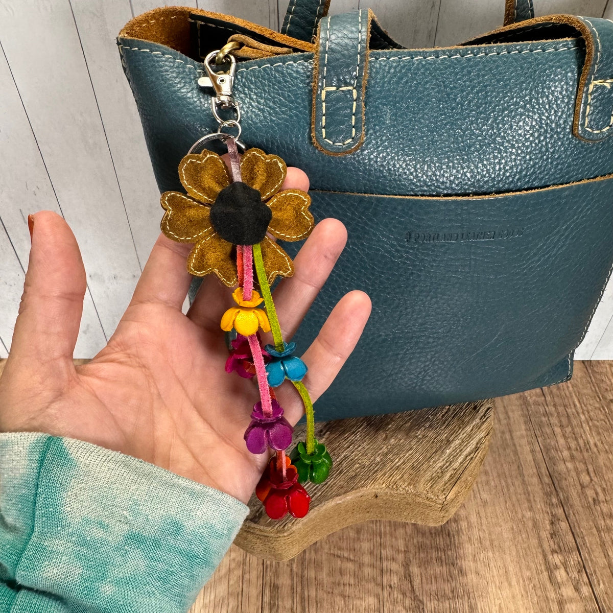 Autumn Daisy Bag Charm Genuine Leather Flower Purse Charm NEW