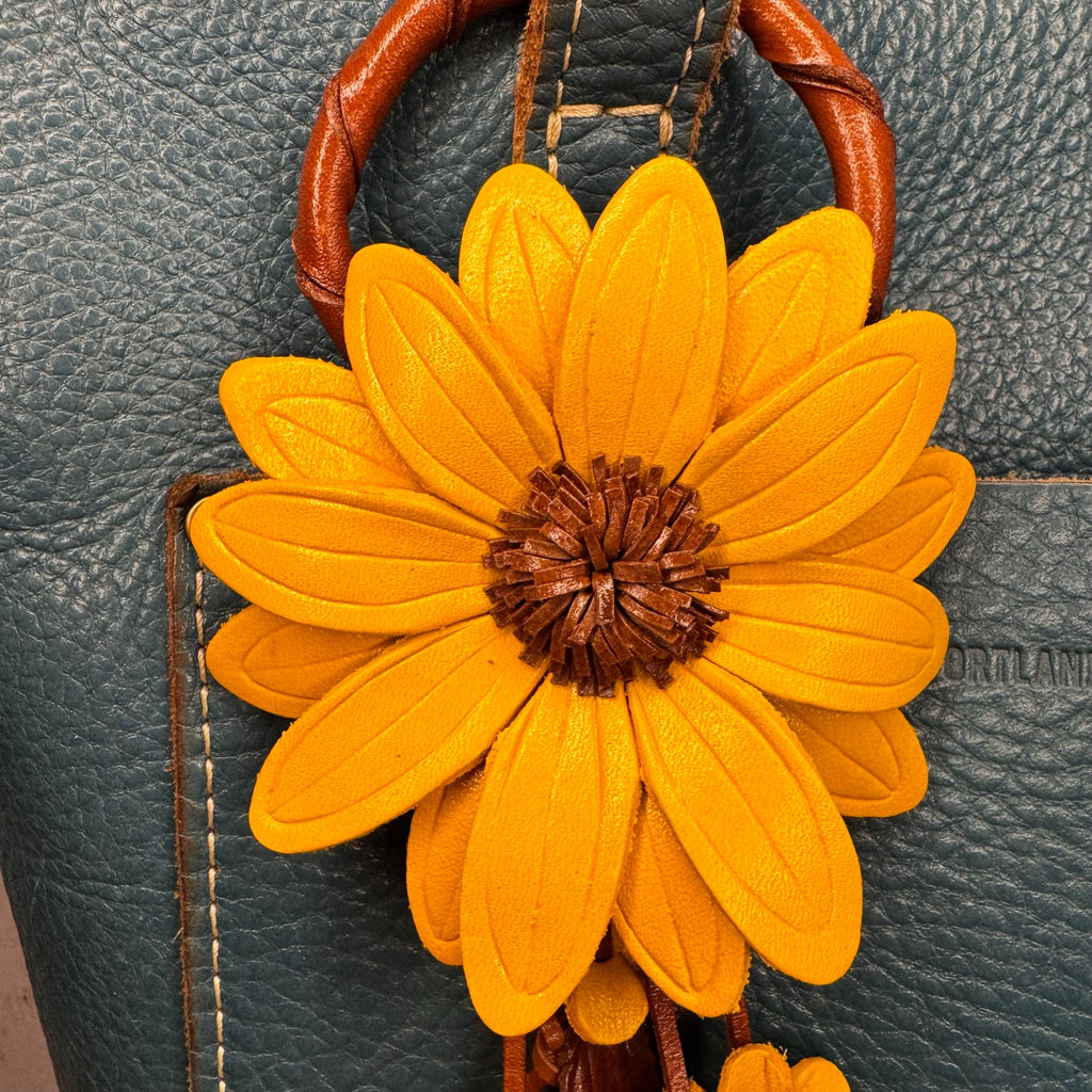 Genuine Leather SunFlower Purse Charm Yellow Daisy Flower Leather Bag Charm NEW!