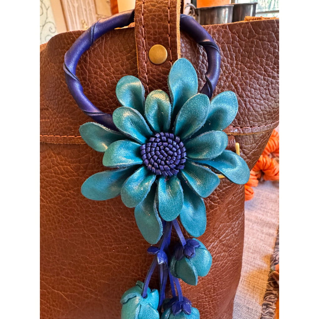 Blue Flower Purse Charm Flower Bag Charm Genuine Leather Accessories NEW!