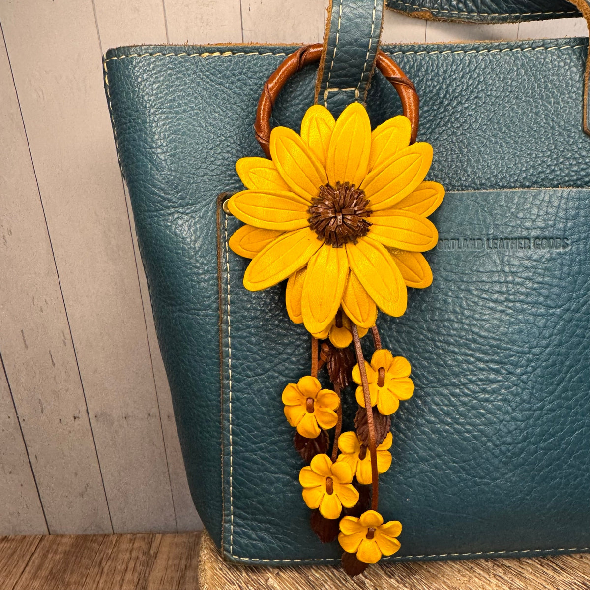 Genuine Leather SunFlower Purse Charm Yellow Daisy Flower Leather Bag Charm NEW!