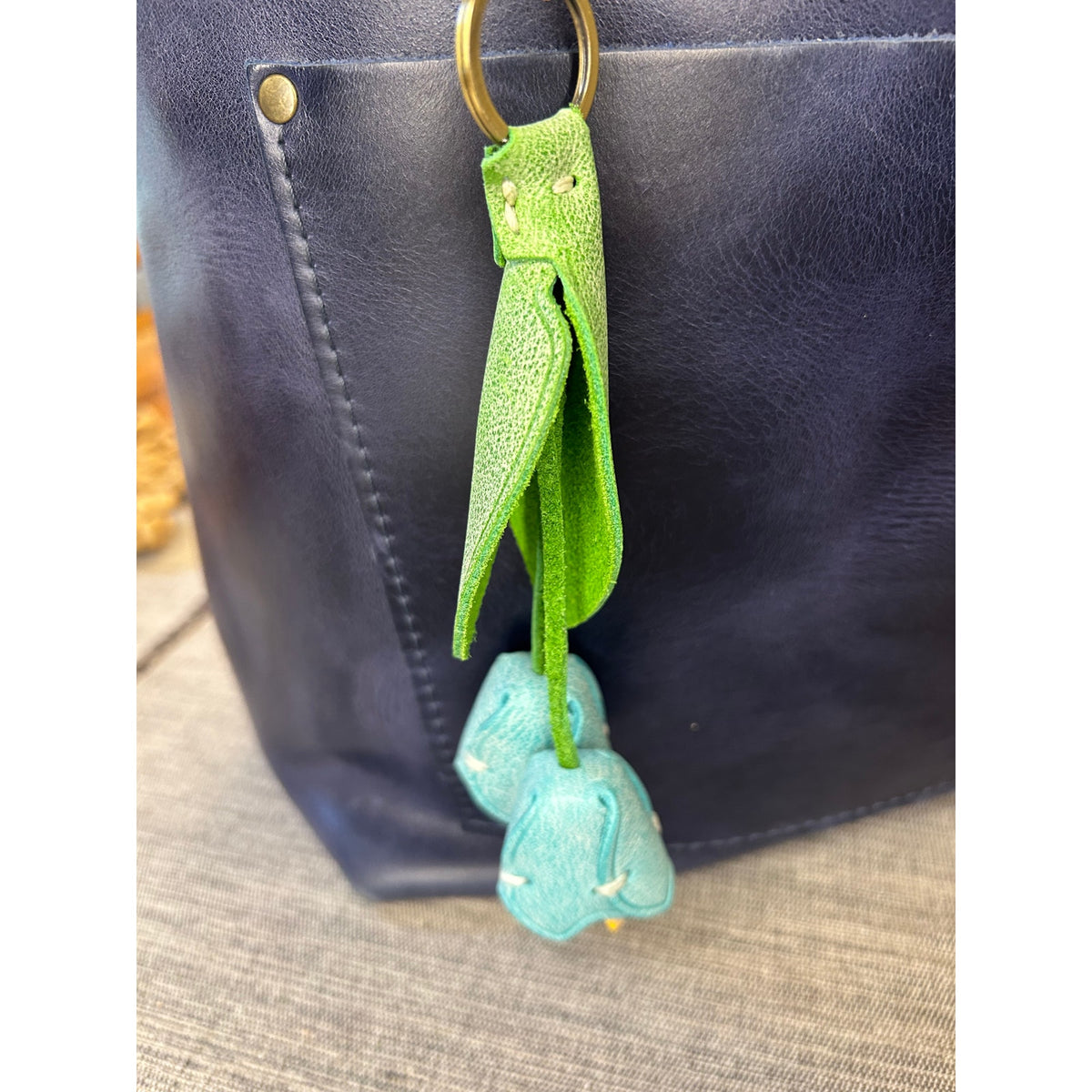 Genuine Leather Light blue Tulip Bag Charm Tulips Flower Leather Purse Charm