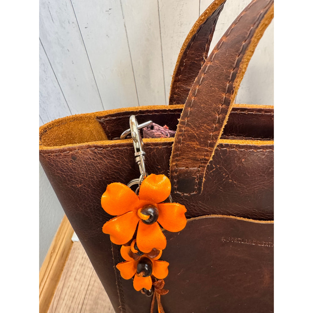 Plumeria Flower Bag Charm Genuine Leather Flower Bag Charm Orange Flower Charm
