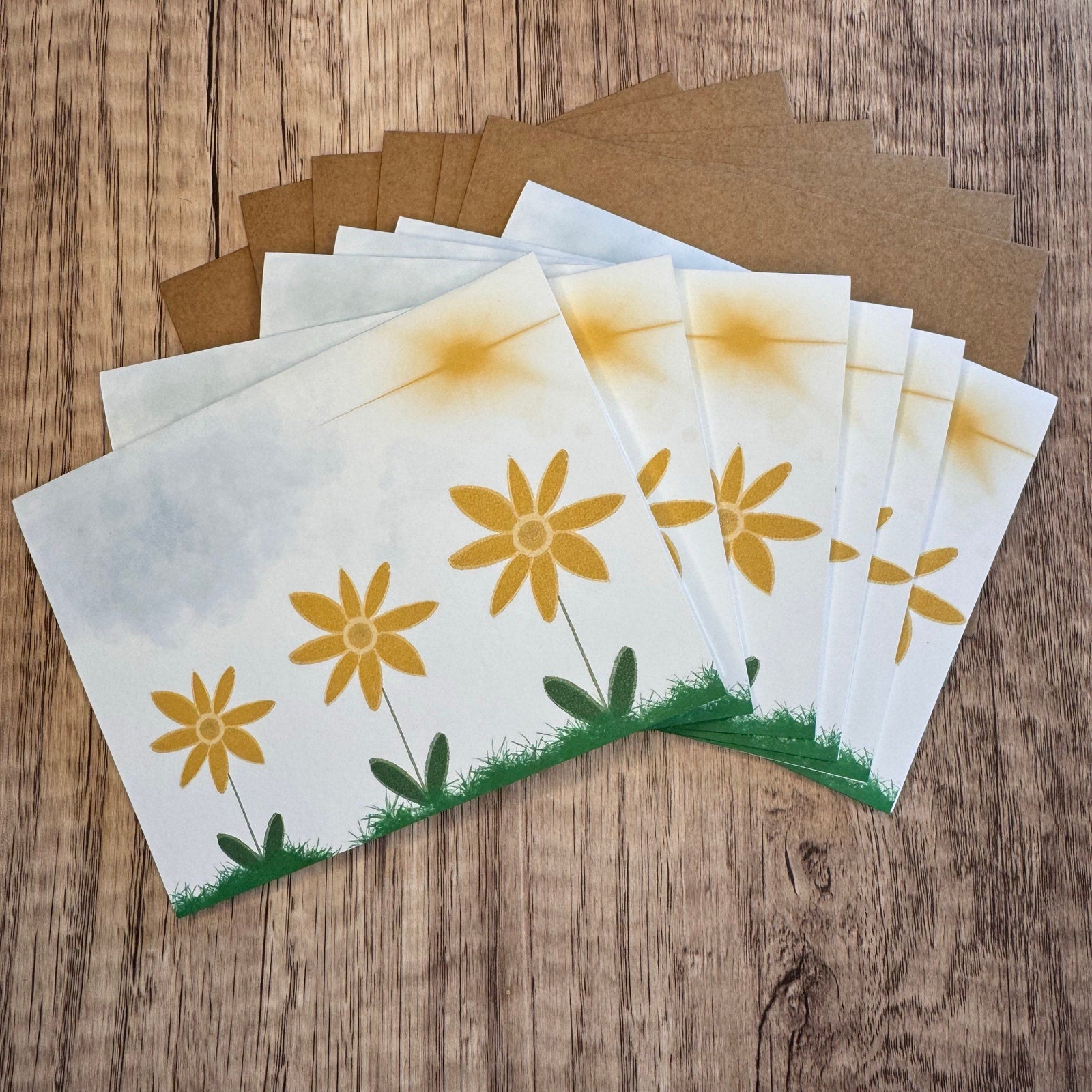 Greeting Cards Blank Notes Flowers Spring Yellow Daisy 6 w/Envelopes Custom Art