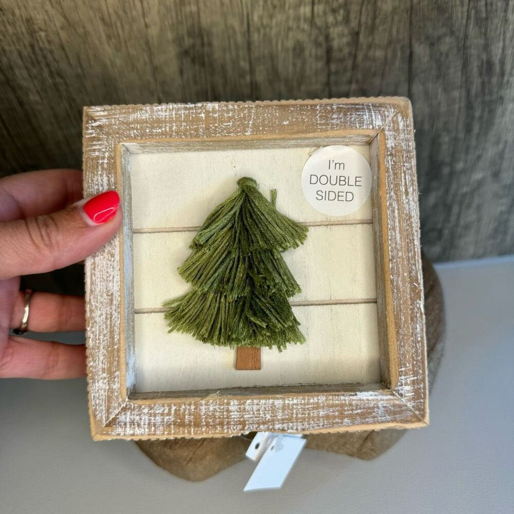 Rustic Wood Decor Christmas Tree Daisy Sign 5 x 5 Picture Boho Home NEW Gift