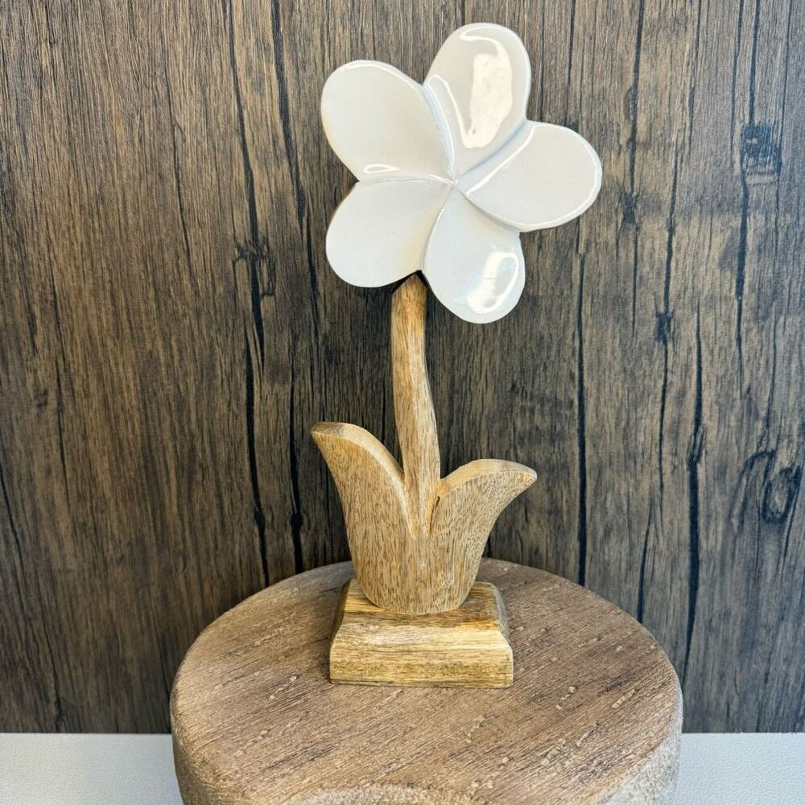 Home Decor Mango Wood Daisy Flower Sitter NEW FAST SHIP