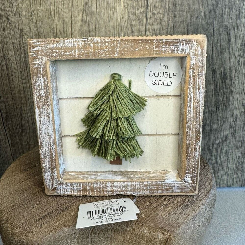 Rustic Wood Decor Christmas Tree Daisy Sign 5 x 5 Picture Boho Home NEW Gift