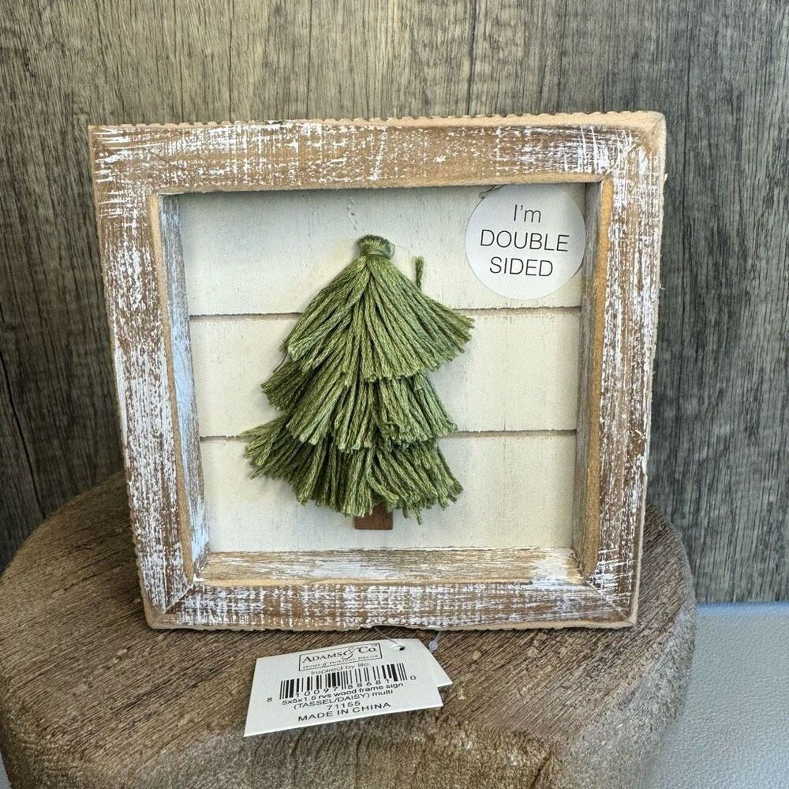 Rustic Wood Decor Christmas Tree Daisy Sign 5 x 5 Picture Boho Home NEW Gift